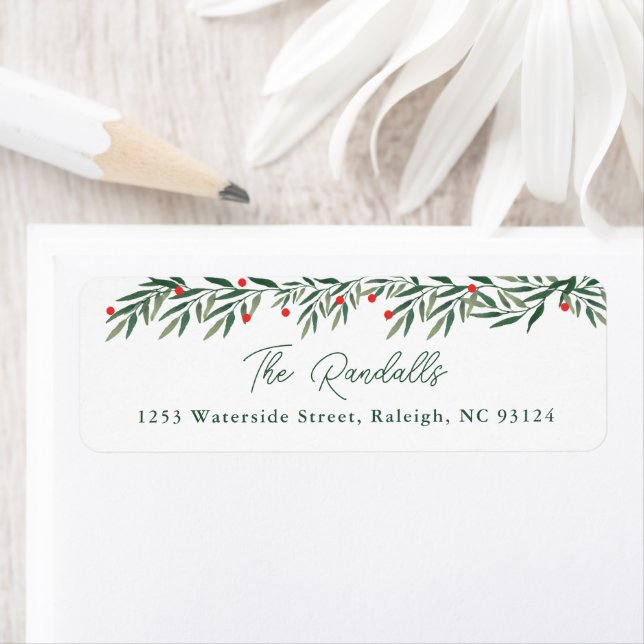Modern Greenery Christmas Card Return Address Return Address Label (Insitu)