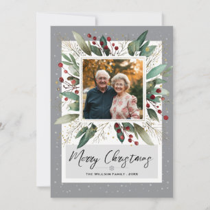 Modern Greenery Christmas Photo  Holiday Card