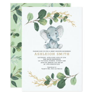 Modern Greenery Elephant Jungle Baby Shower Invitation