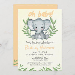 Modern Greenery Elephant Neutral Baby Shower Invit Invitation