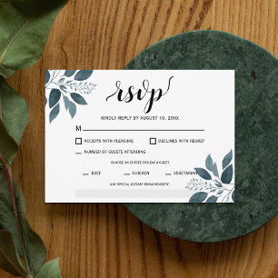 Modern Greenery Entree Meal Choice Wedding RSVP Card