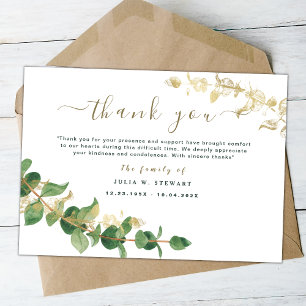 Modern Greenery Eucalyptus Funeral Thank You Note Card