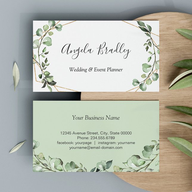 Modern Greenery Eucalyptus Geometric Frame Business Card (Creator Uploaded)