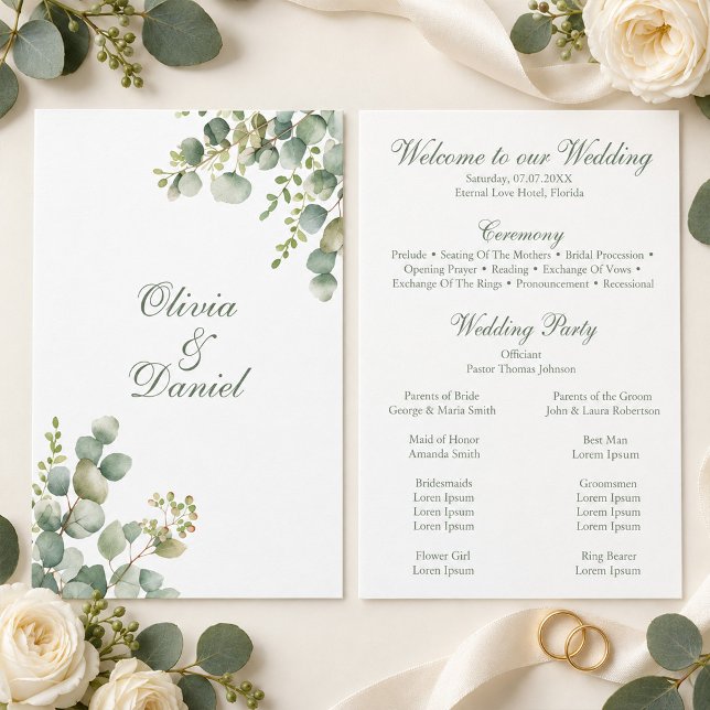 Modern Greenery Eucalyptus Wedding Program (Modern Greenery Eucalyptus Wedding Program)