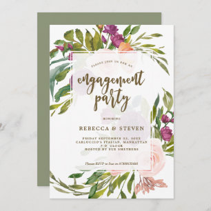 modern greenery floral engagement party invitation