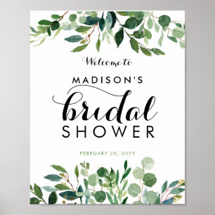 Modern Greenery Foliage Leaves Bridal Shower Sign