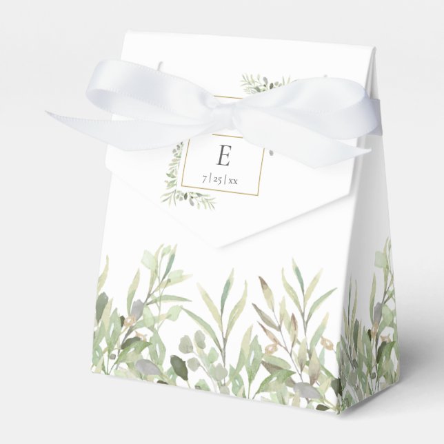 Modern Greenery Foliage Monogram Wedding Favour Box (Front Side)