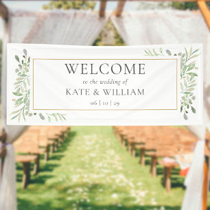 Modern Greenery Foliage Wedding Welcome Banner