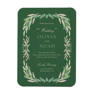 Modern Greenery Framed Wedding Invitation Magnet