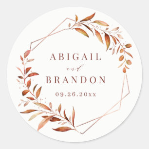 Modern Greenery Geometric Fall Rustic Wedding Classic Round Sticker