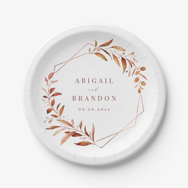 Modern Greenery Geometric Fall Rustic Wedding Paper Plate (Front)