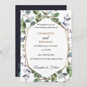 Modern Greenery Geometric Frame Wedding Invitation
