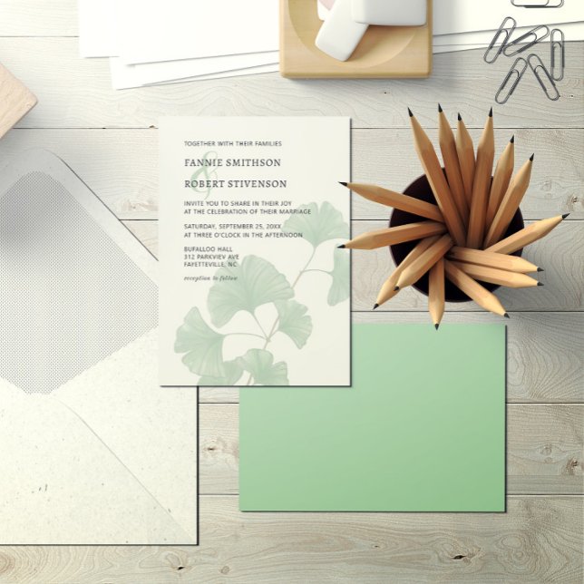 Modern Greenery Ginkgo Tree Watercolor Wedding  Invitation (Creator Uploaded)