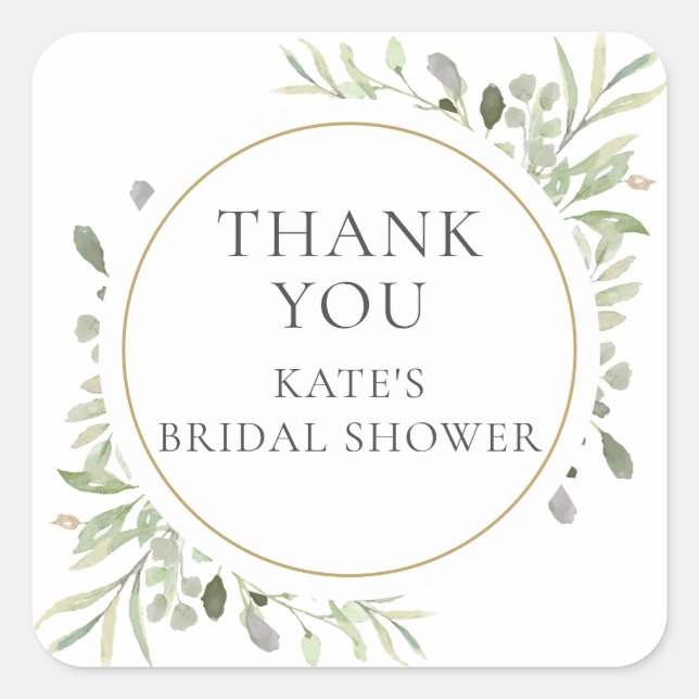 Modern Greenery Gold  Bridal Shower Thank You Square Sticker (Front)