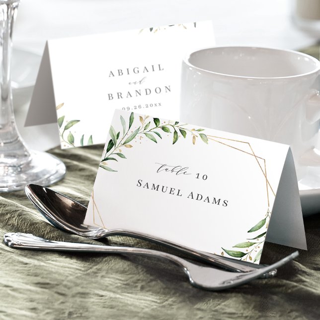 Modern Greenery Gold Geometric Foldable Place Card (Modern Greenery Gold Geometric Foldable Place Card)