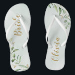 Modern Greenery Gold Geometric Personalised bride Thongs<br><div class="desc">Rustic watercolor botanical foliage greenery design,  with personalised name,  simple and elegant,  great personalised gifts for bride
See all the matching pieces in collection</div>