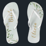 Modern Greenery Gold Geometric Personalised bride Thongs<br><div class="desc">Rustic watercolor botanical foliage greenery design,  with personalised name,  simple and elegant,  great personalised gifts for bride
See all the matching pieces in collection</div>