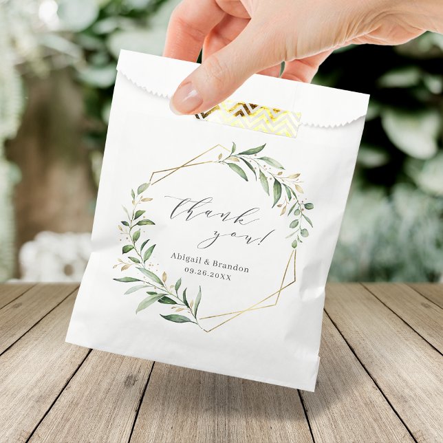 Modern Greenery Gold Geometric Rustic Wedding Favour Bag (Modern Greenery Gold Geometric Rustic Wedding Favor Bag)
