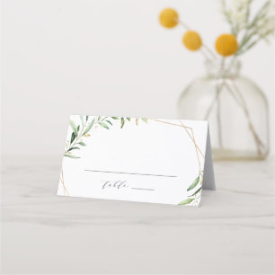 Modern Greenery Gold Geometric Rustic Wedding Place Card