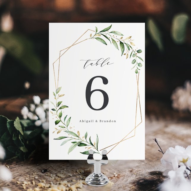 Modern Greenery Gold Geometric Rustic Wedding Table Number (Modern Greenery Gold Geometric Rustic Wedding Table Number)