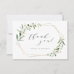 Modern Greenery Gold Geometric Rustic Wedding Thank You Card