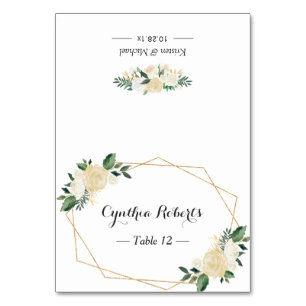 Modern Greenery Gold Ivory Floral Place Card
