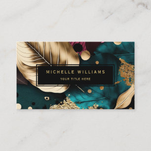 Modern Greenery Gold Leaf Abstract Business Card