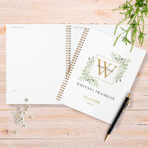 Modern Greenery Gold Monogram 2021 Planner