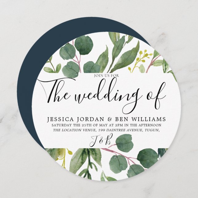 Modern Greenery Green Leaf Wedding Invitation (Front/Back)
