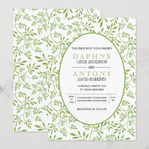 Modern greenery green leaves pattern wedding invitation