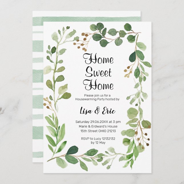Modern Greenery Housewarming Party Invite (Front/Back)