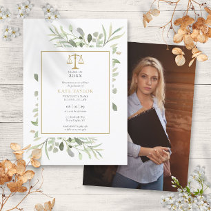 Modern Greenery Law School Graduation Photo Invitation