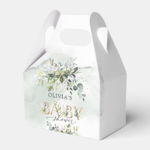 Modern greenery leafy gold letters baby shower favour box