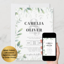 Modern Greenery Leaves Wedding QR Coded RSVP