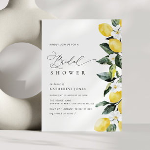 Modern Greenery Lemon Floral Wedding Bridal Shower Invitation