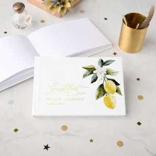 Modern Greenery Lemon Floral Wedding Guest Book