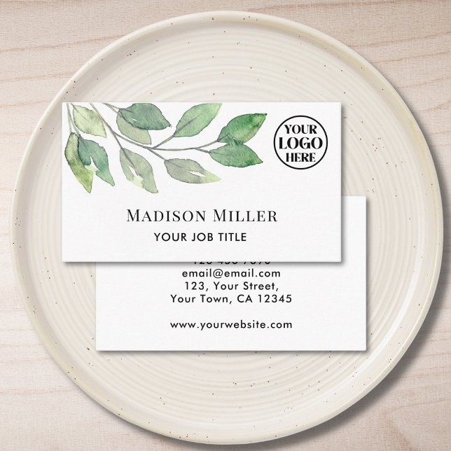 Modern Greenery Logo Business Card (Creator Uploaded)