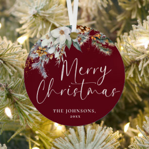 Modern Greenery Merry Christmas Family Photo Red Metal Tree Decoration