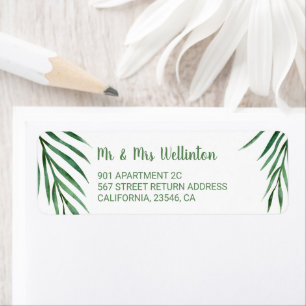 Modern greenery palm trees leaf wedding return address label