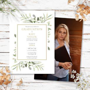 Modern Greenery Photo Graduation Party Invitation