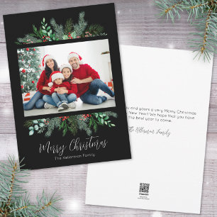 Modern Greenery Photo Merry Christmas Holiday Card