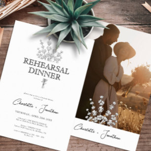 Modern Greenery & Photo Rehearsal Dinner Invitation
