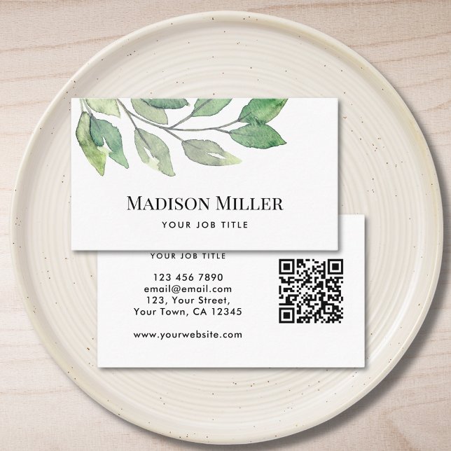 Modern Greenery QR Code Business Card (Creator Uploaded)