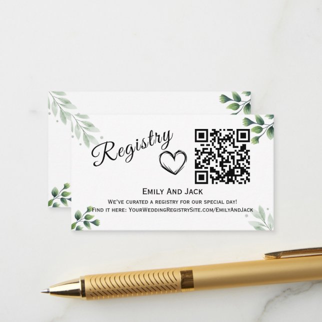 Modern Greenery QR Code Enclosure Invitation (Front/Back In Situ)