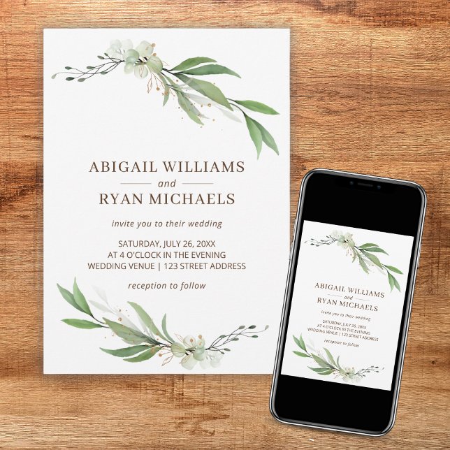 Modern Greenery Sage Green Boho Eucalyptus Wedding Invitation (Creator Uploaded)