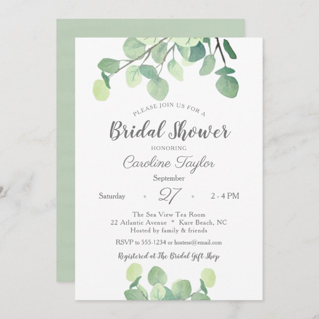 Modern Greenery Simple Eucalyptus Bridal Shower Invitation (Front/Back)