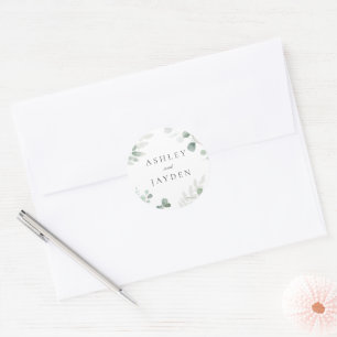 Modern Greenery Spring Wedding Invitation Classic Round Sticker