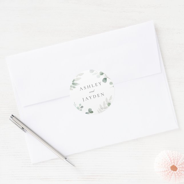 Modern Greenery Spring Wedding Invitation Classic Round Sticker (Envelope)
