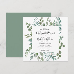 Modern Greenery Square Frame Wedding Invitation