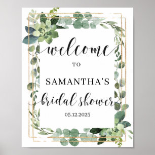 Modern greenery succulent bridal shower welcome poster